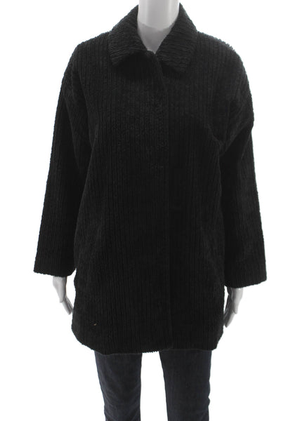 Eileen Fisher Women Coat Black Organic Cotton Button Petite Size S