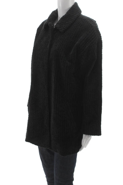 Eileen Fisher Women Coat Black Organic Cotton Button Petite Size S