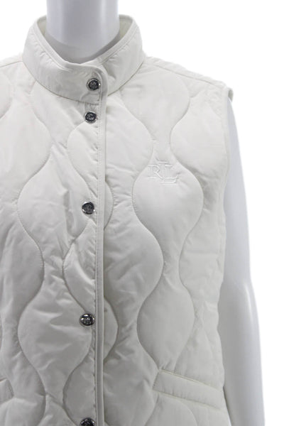 Lauren Ralph Lauren Women Quilted White Mock Neck Button Vest Size L