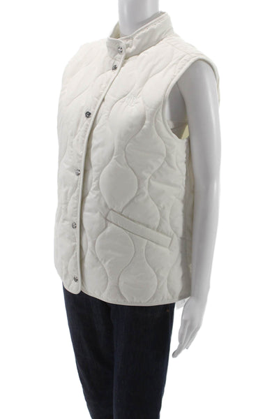 Lauren Ralph Lauren Women Quilted White Mock Neck Button Vest Size L