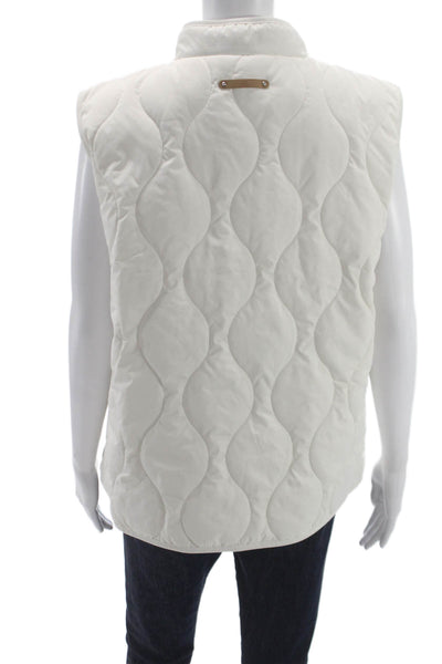 Lauren Ralph Lauren Women Quilted White Mock Neck Button Vest Size L
