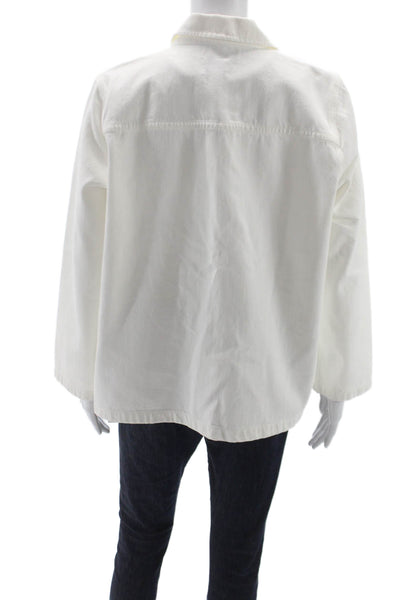 J Crew Womens Cotton Collared Button Long Sleeve Jacket White Size M