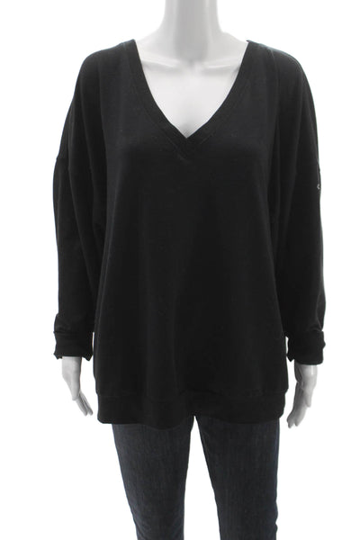 Alo Yoga Womens V Neck Pullover Sweatshirt Black Long Sleeve Size L