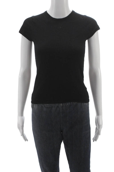 Allude Womens Basic T Shirt Black 100% Wool Crew Neck Short Sleeve Size L