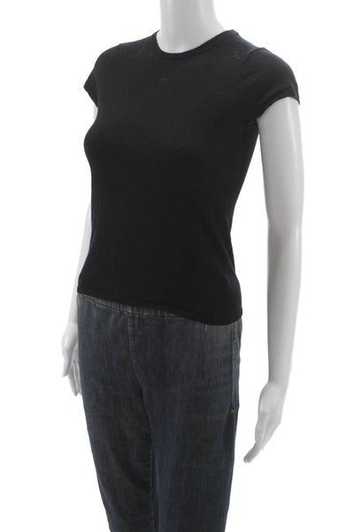 Allude Womens Basic T Shirt Black 100% Wool Crew Neck Short Sleeve Size L
