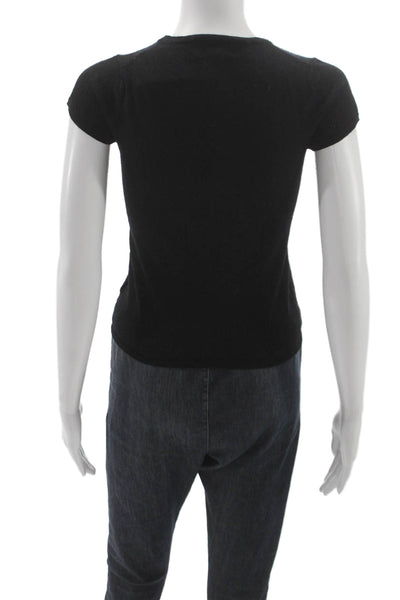 Allude Womens Basic T Shirt Black 100% Wool Crew Neck Short Sleeve Size L