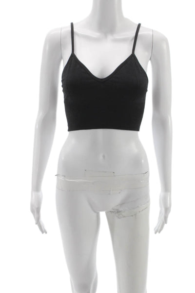 Alo Yoga Womens Spaghetti Strap Ribbed Knit Logo Sports Bra Black Size Medium