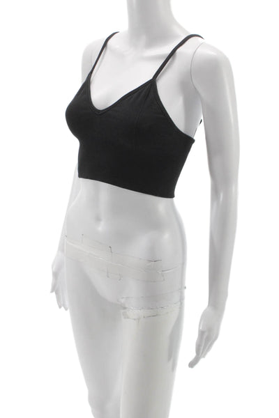 Alo Yoga Womens Spaghetti Strap Ribbed Knit Logo Sports Bra Black Size Medium