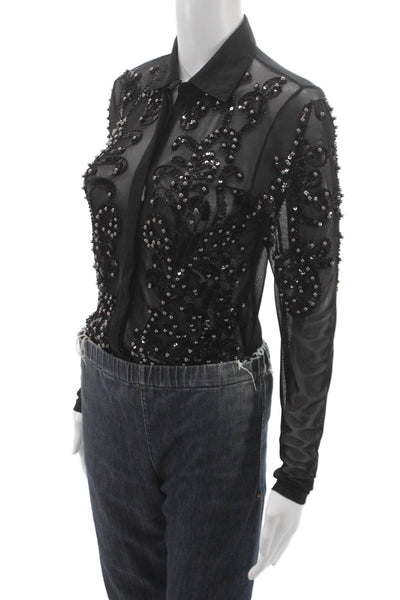 Drole De Copine Womens Black Button Up Blouse Long Sleeve Collared Size M