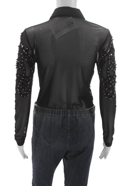 Drole De Copine Womens Black Button Up Blouse Long Sleeve Collared Size M