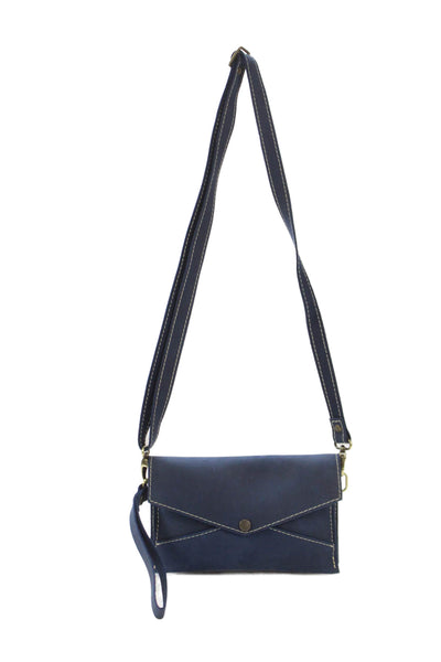 Portland Leather Womens Adjustable Strap Suede Envelope Shoulder Handbag Navy