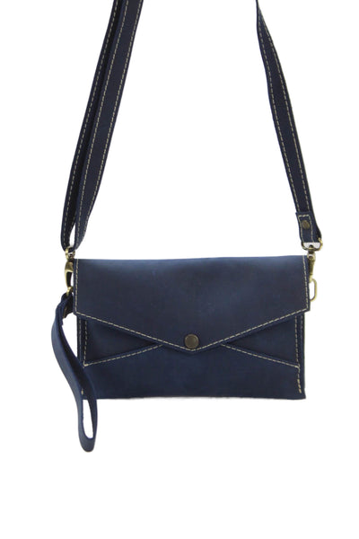 Portland Leather Womens Adjustable Strap Suede Envelope Shoulder Handbag Navy