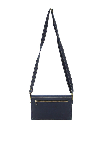Portland Leather Womens Adjustable Strap Suede Envelope Shoulder Handbag Navy