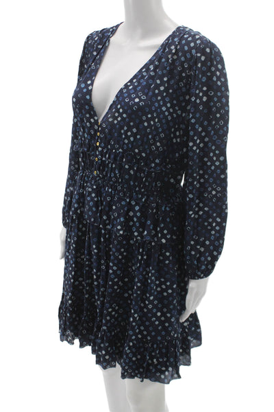 Ulla Johnson Womens Fit & Flare Dark Blue V-Neck Long Sleeve Dress Size 2