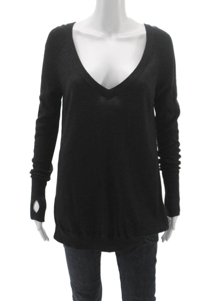 Lululemon Women Black Wool V-Neck Pullover Sweater Long Sleeve Gothic Size 10