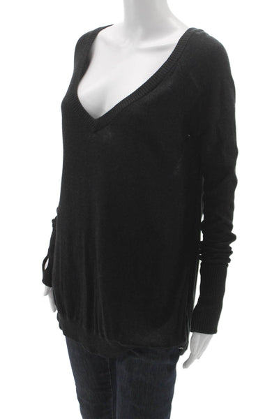 Lululemon Women Black Wool V-Neck Pullover Sweater Long Sleeve Gothic Size 10