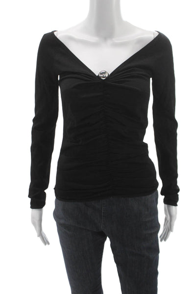 Zara Womens Black V-Neck Long Sleeve Top Polyamide Viscose Size M