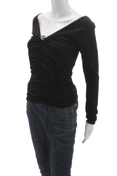 Zara Womens Black V-Neck Long Sleeve Top Polyamide Viscose Size M