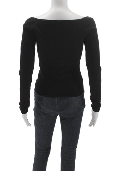 Zara Womens Black V-Neck Long Sleeve Top Polyamide Viscose Size M