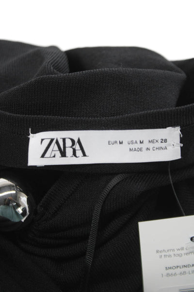 Zara Womens Black V-Neck Long Sleeve Top Polyamide Viscose Size M