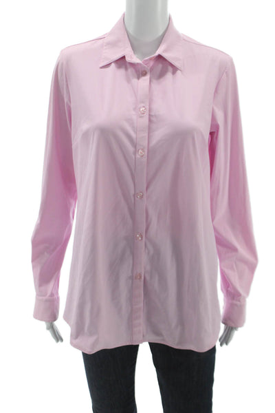 Ameliora Women Collared Pink Button-Up Blouse Long Sleeve Basic Size M