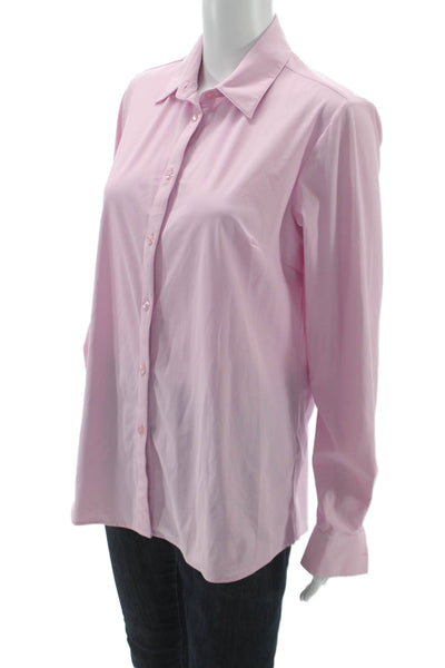 Ameliora Women Collared Pink Button-Up Blouse Long Sleeve Basic Size M