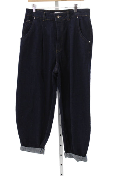 Zara Unisex Cropped Wide Leg Dark Blue Cotton Jeans Size 42
