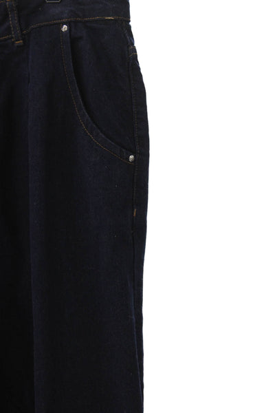 Zara Unisex Cropped Wide Leg Dark Blue Cotton Jeans Size 42