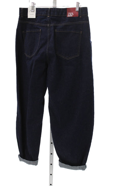 Zara Unisex Cropped Wide Leg Dark Blue Cotton Jeans Size 42