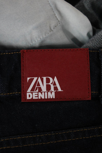 Zara Unisex Cropped Wide Leg Dark Blue Cotton Jeans Size 42