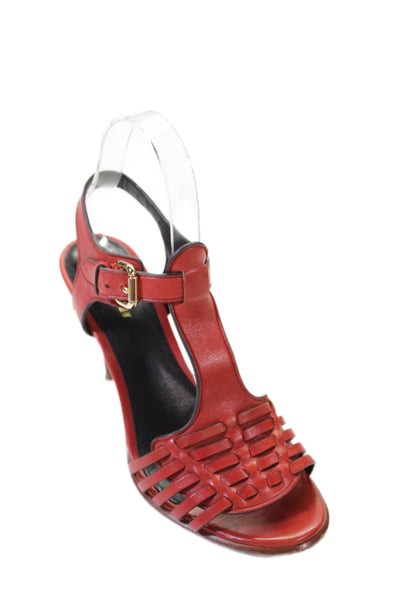 Coach Womens Leather Ankle Strap High Heels Shoes Red Orange Size 6.5B