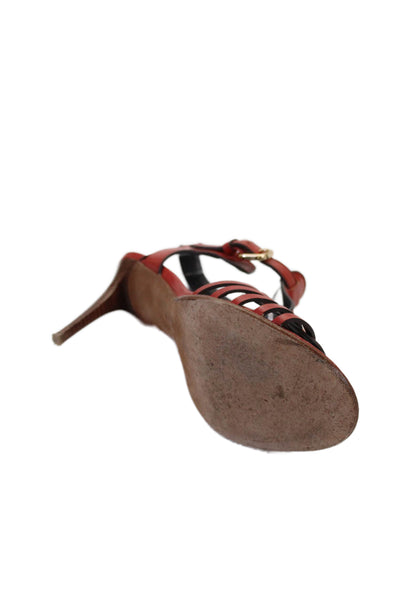 Coach Womens Leather Ankle Strap High Heels Shoes Red Orange Size 6.5B