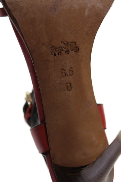 Coach Womens Leather Ankle Strap High Heels Shoes Red Orange Size 6.5B