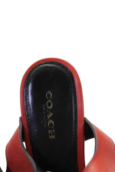 Coach Womens Leather Ankle Strap High Heels Shoes Red Orange Size 6.5B