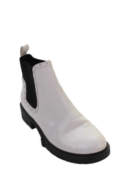 Coach Womens Leather Studded Detail Ankle Boots Shoes White Size 9B
