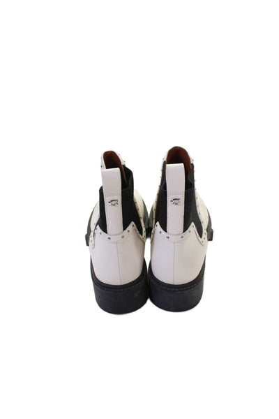 Coach Womens Leather Studded Detail Ankle Boots Shoes White Size 9B
