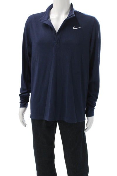Nike Mens Stand-Up Collar Long Sleeve Dark Blue T-Shirt Size L