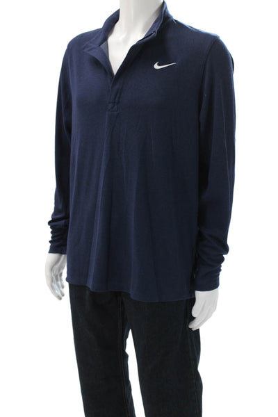 Nike Mens Stand-Up Collar Long Sleeve Dark Blue T-Shirt Size L