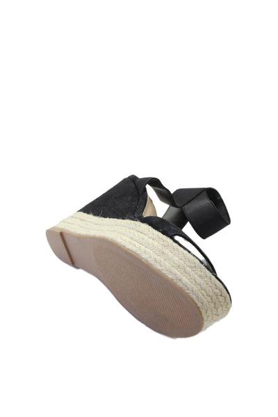 Steve Madden Women's Open Toe Suede Espadrille Wedge Sandals Black Size 7.5