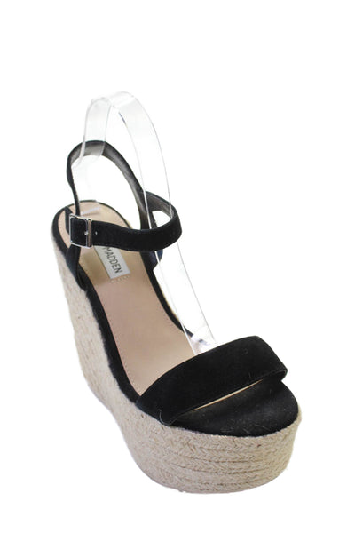 Steve Madden Women's Suede Platform Wedge Espadrille Sandals Black Size 7.5