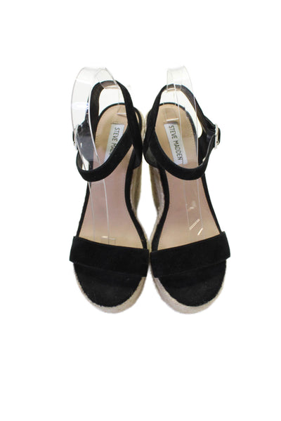 Steve Madden Women's Suede Platform Wedge Espadrille Sandals Black Size 7.5