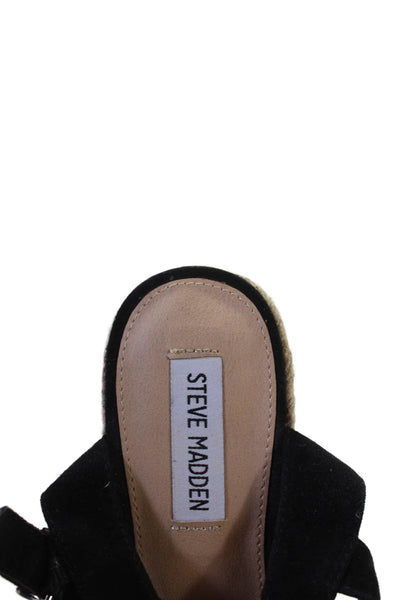 Steve Madden Women's Suede Platform Wedge Espadrille Sandals Black Size 7.5