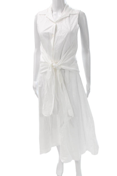 Zara Women Shirt Dress White Collared Sleeveless Cotton Long Button Size XS