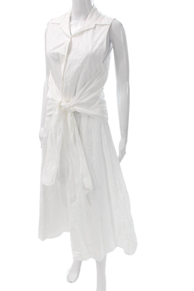 Zara Women Shirt Dress White Collared Sleeveless Cotton Long Button Size XS