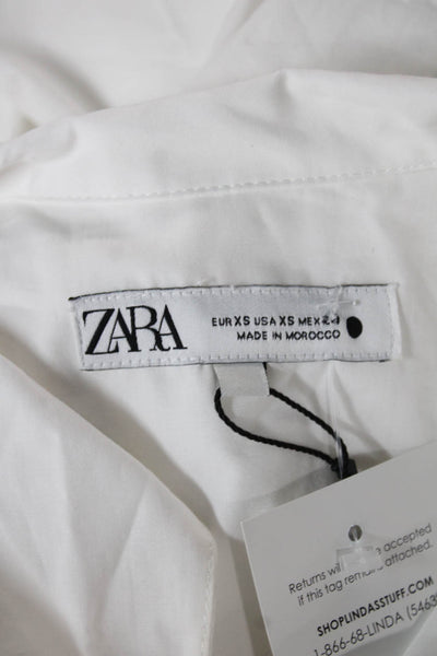 Zara Women Shirt Dress White Collared Sleeveless Cotton Long Button Size XS