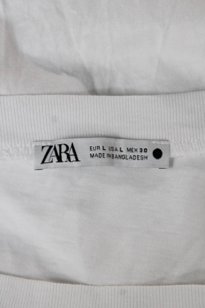 Zara Women Basic White Cotton Round Neck Short Sleeve T-Shirt Size L