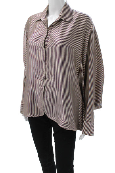 Elizabeth & James Womens Beige Striped Long Sleeve Button Up Blouse Size M