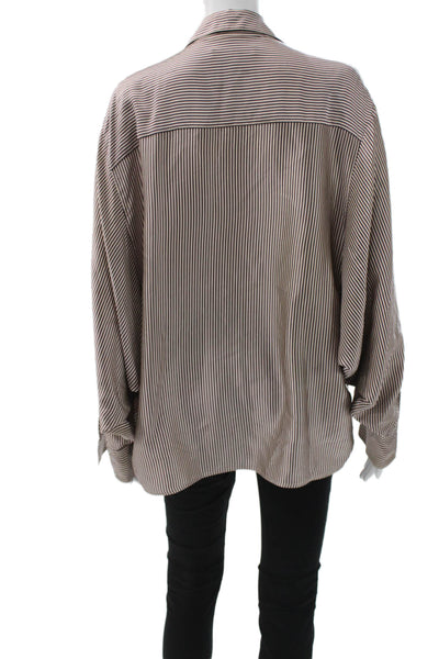 Elizabeth & James Womens Beige Striped Long Sleeve Button Up Blouse Size M
