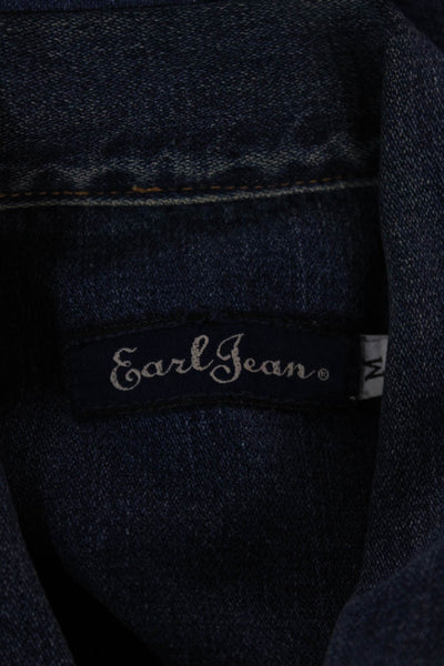 Earl Jean Womens Dark Blue Collared Button Solid Long Sleeve 90s Jacket Size M