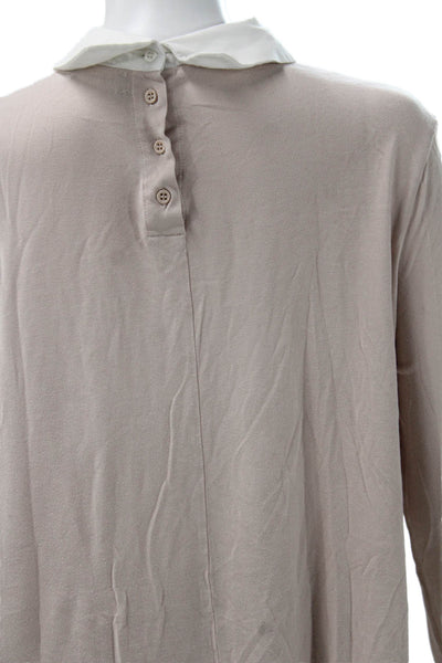 Me + Em Women Jersey Tunic Blouse Collared Long Sleeve Beige Size M